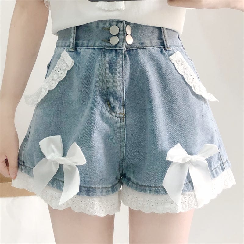 Summer Bow Denim High Waist Shorts Clothing and Accessories The Kawaii Shoppu