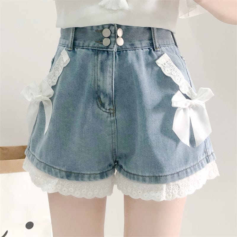 Summer Bow Denim High Waist Shorts Clothing and Accessories The Kawaii Shoppu