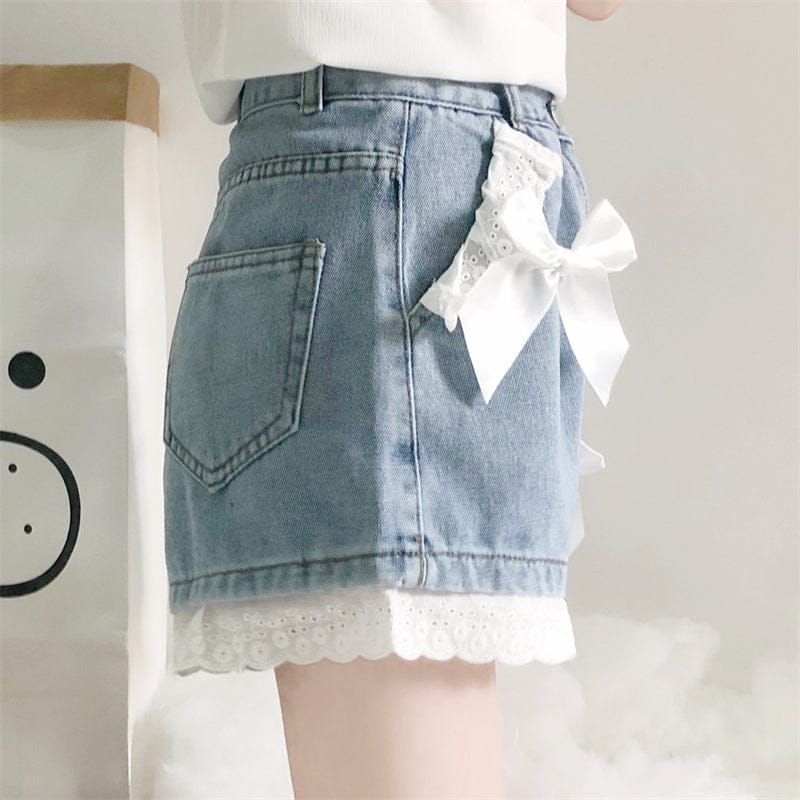 Summer Bow Denim High Waist Shorts Clothing and Accessories The Kawaii Shoppu