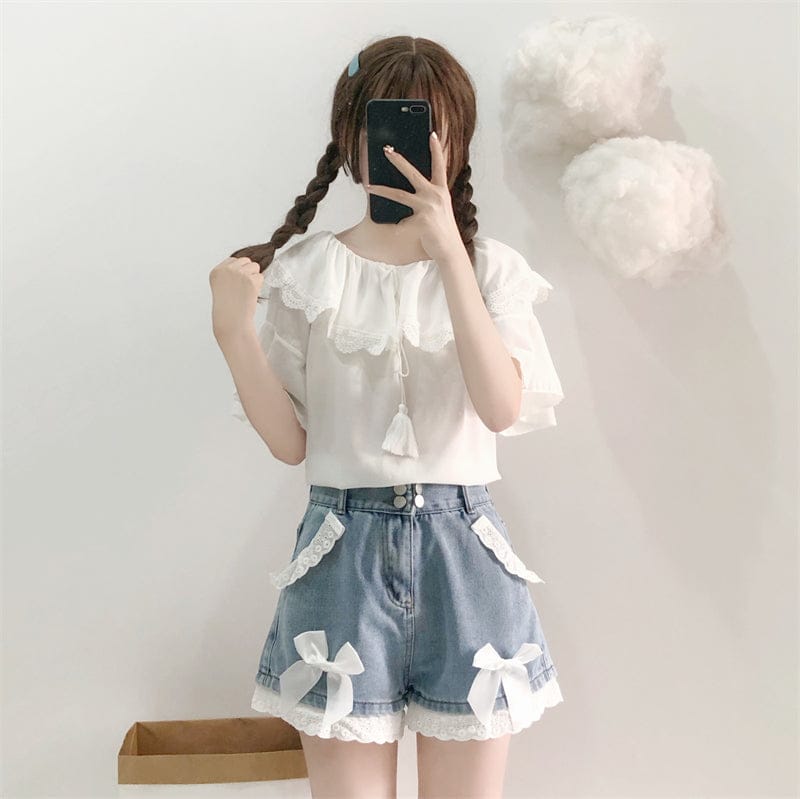 Summer Bow Denim High Waist Shorts Clothing and Accessories The Kawaii Shoppu