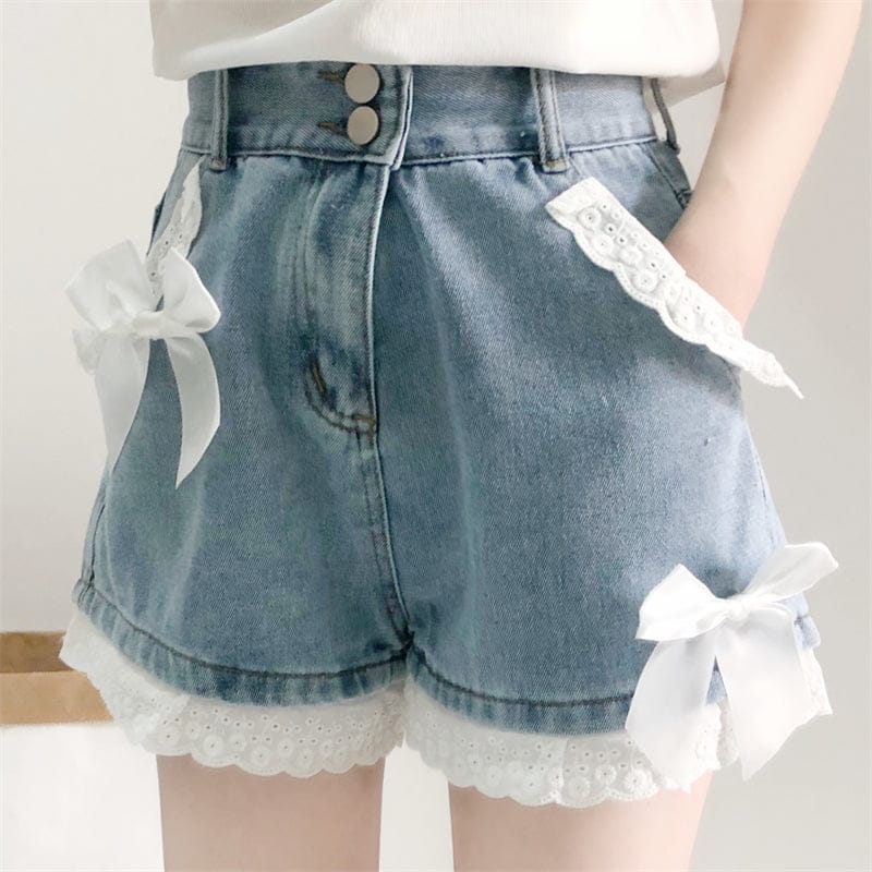 Summer Bow Denim High Waist Shorts Clothing and Accessories The Kawaii Shoppu