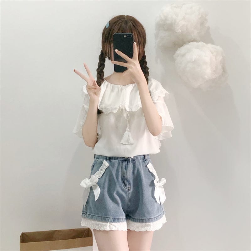 Summer Bow Denim High Waist Shorts Clothing and Accessories The Kawaii Shoppu