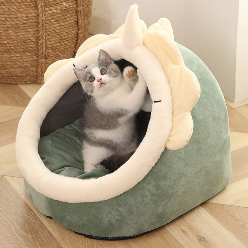 Sweet Cat Ear Bed Warm Pet Basket Dinosaur S (31X30X28cm) Pets by The Kawaii Shoppu | The Kawaii Shoppu