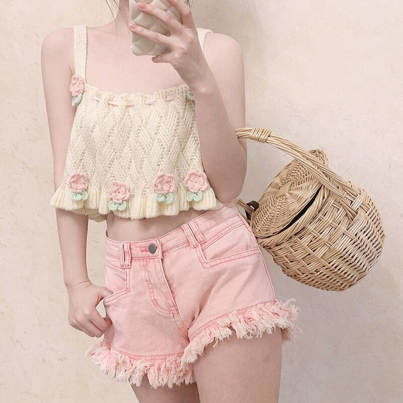 Sweet Girl Retro Loose Knitted Crop Top One Size Clothing and Accessories by The Kawaii Shoppu | The Kawaii Shoppu
