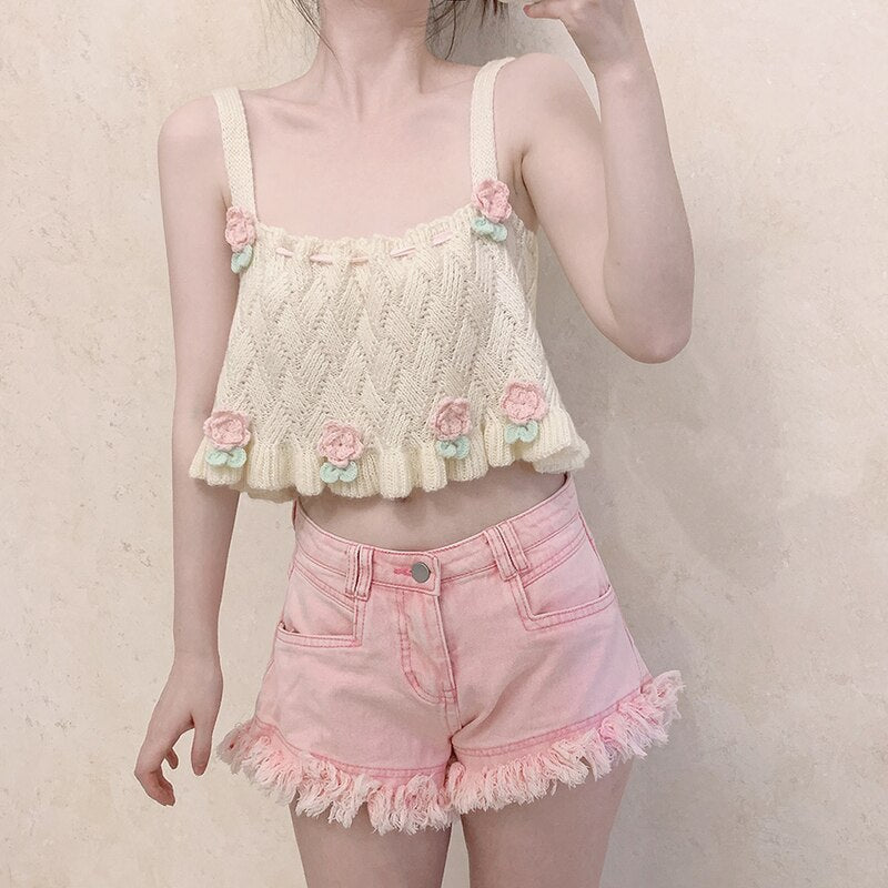 Sweet Girl Retro Loose Knitted Crop Top One Size Clothing and Accessories by The Kawaii Shoppu | The Kawaii Shoppu