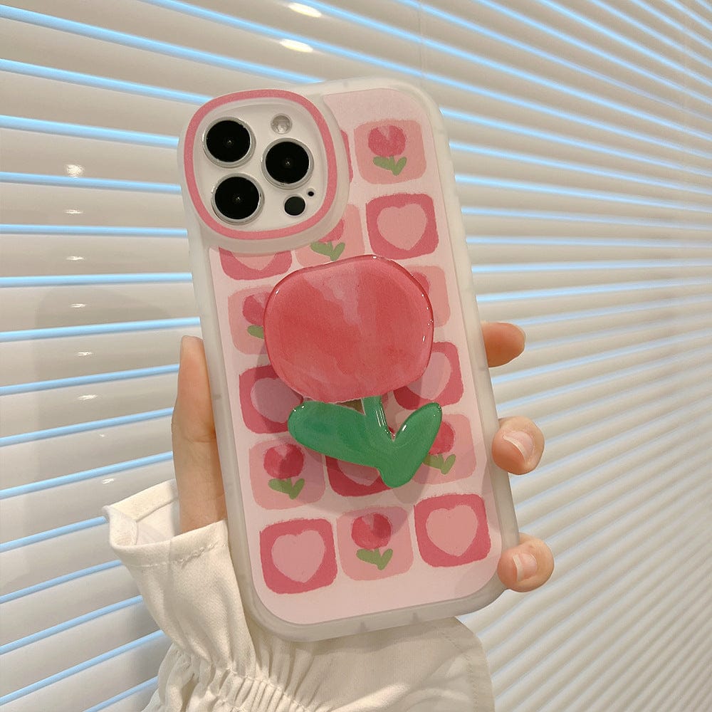 Sweet Girls Summer Tulip Stand Bracket Phone Case For iPhone Phone Cases & Covers The Kawaii Shoppu