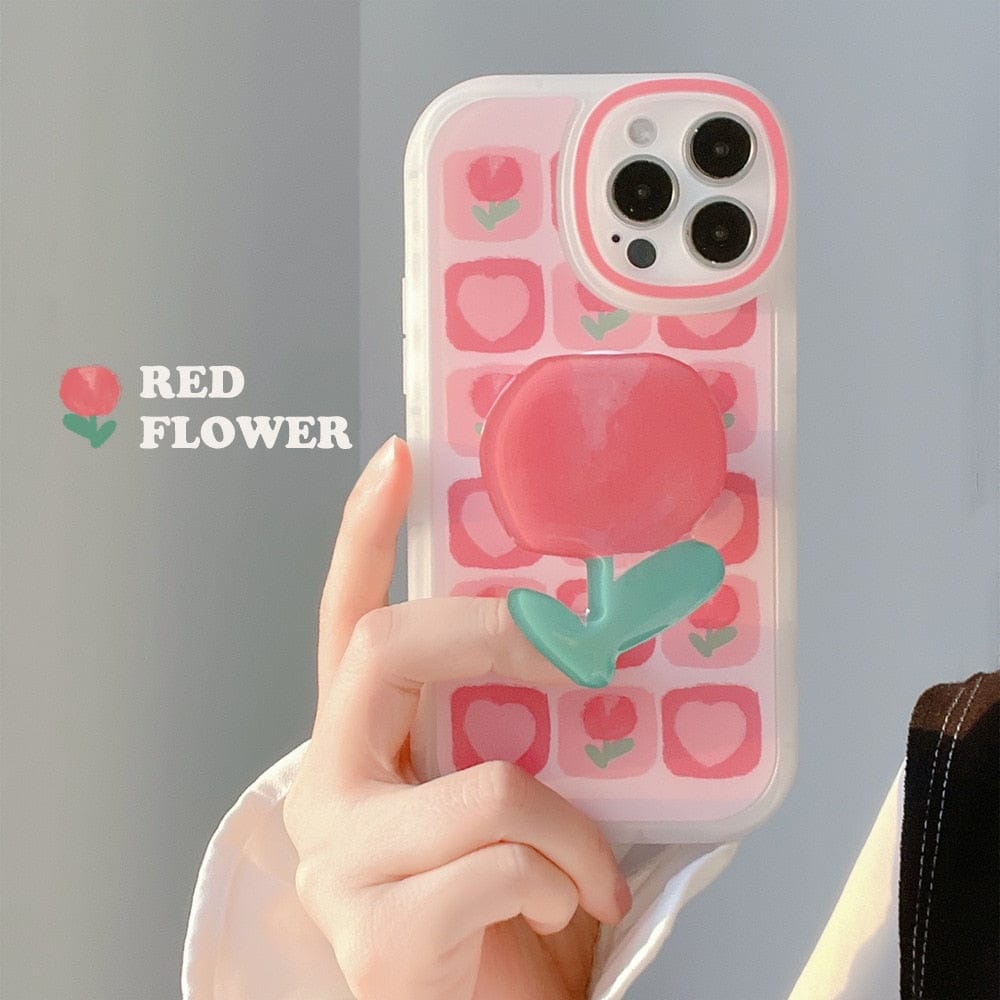 Sweet Girls Summer Tulip Stand Bracket Phone Case For iPhone Phone Cases & Covers The Kawaii Shoppu