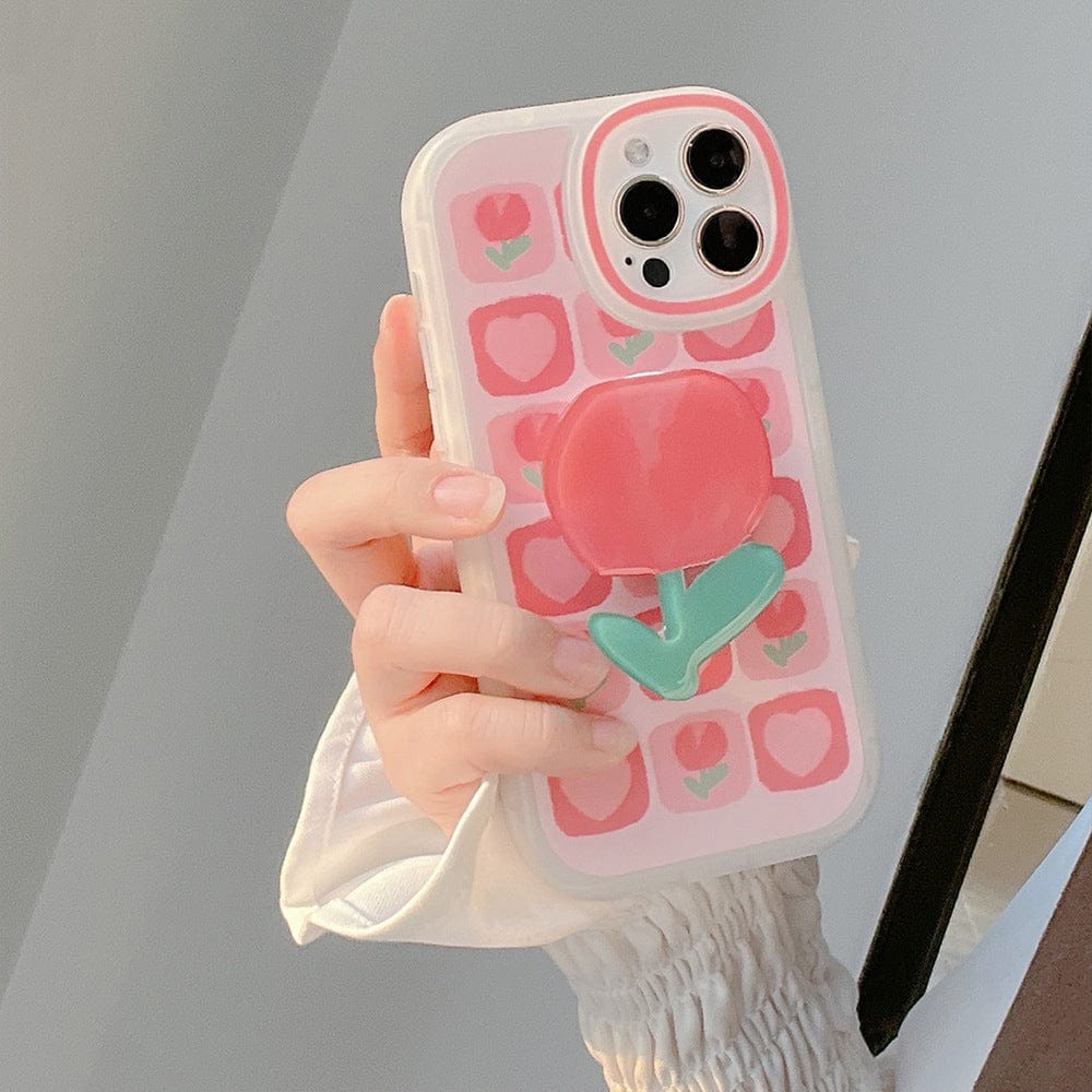 Sweet Girls Summer Tulip Stand Bracket Phone Case For iPhone Phone Cases & Covers The Kawaii Shoppu