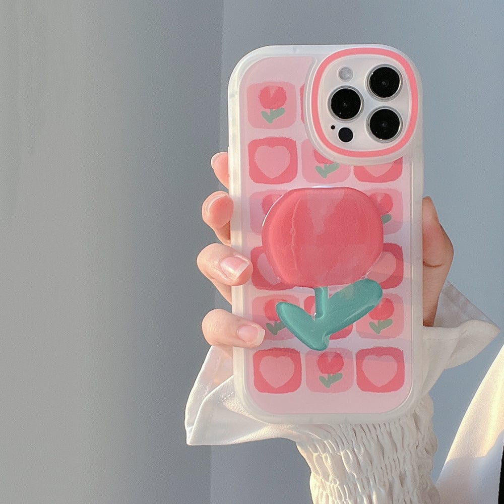 Sweet Girls Summer Tulip Stand Bracket Phone Case For iPhone Phone Cases & Covers The Kawaii Shoppu