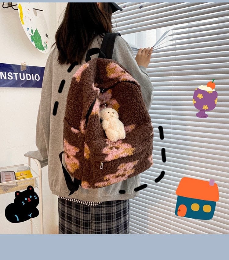Teddy Bear Fuzzy Backpack Bags The Kawaii Shoppu