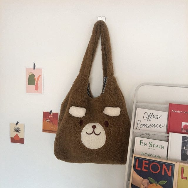 Teddy Winter Soft Plush Tote Bag Brown Bear Nose Bags The Kawaii Shoppu