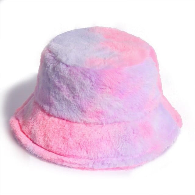 Tie-dye Fluffy Bucket Hat Neon Pink M Fashion The Kawaii Shoppu