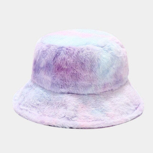 Tie-dye Fluffy Bucket Hat Violet M Fashion The Kawaii Shoppu