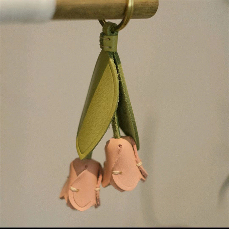 Tulip Leather Keychain Charm
