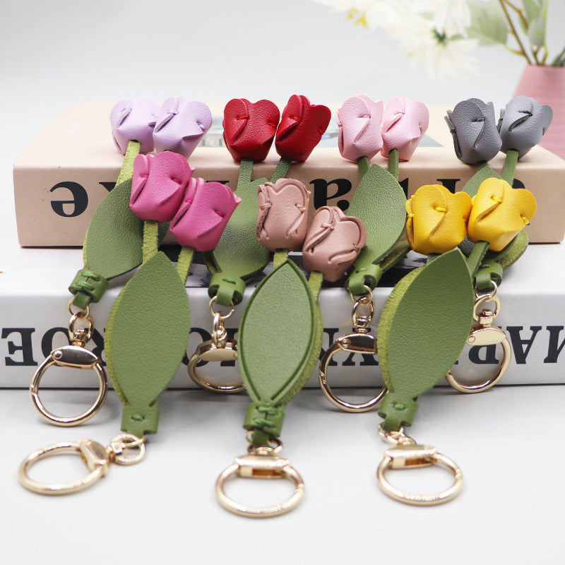 Tulip Leather Keychain Charm