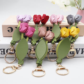 Tulip Leather Keychain Charm