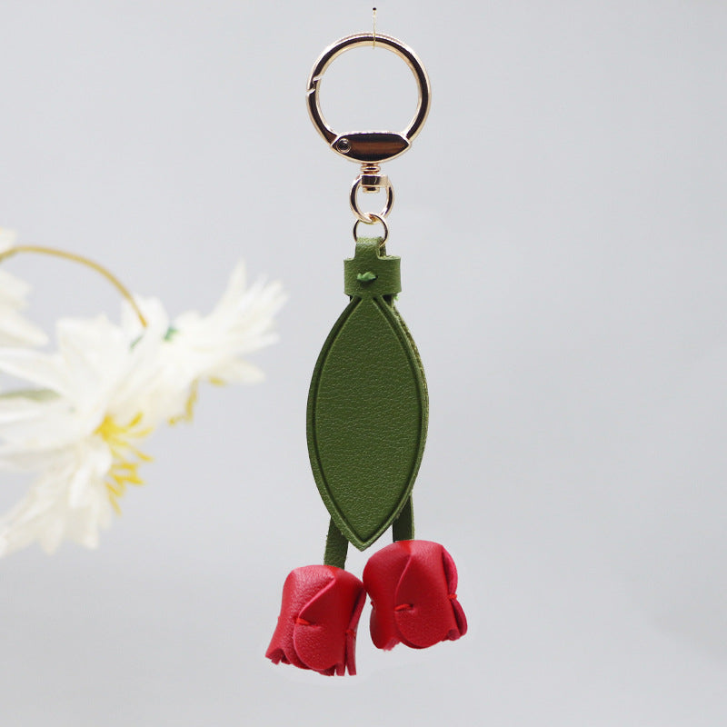 Tulip Leather Keychain Charm