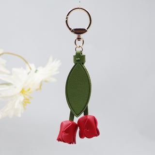Tulip Leather Keychain Charm