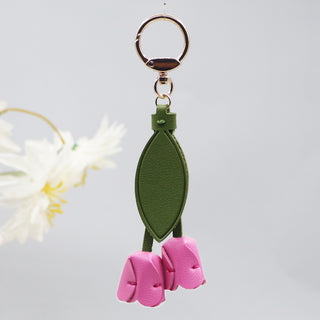 Tulip Leather Keychain Charm