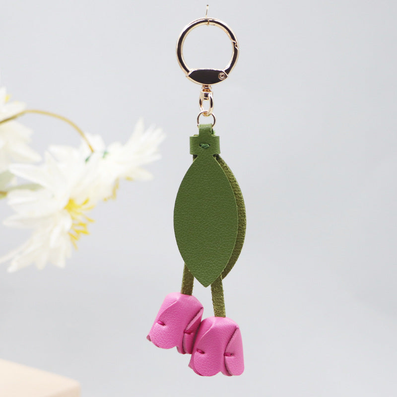 Tulip Leather Keychain Charm