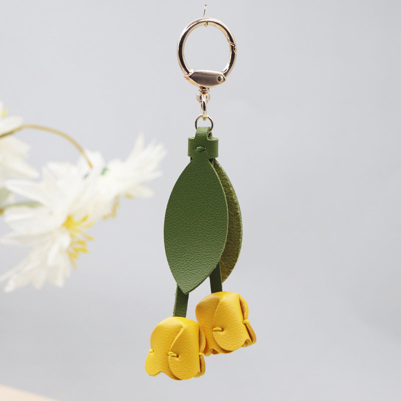 Tulip Leather Keychain Charm