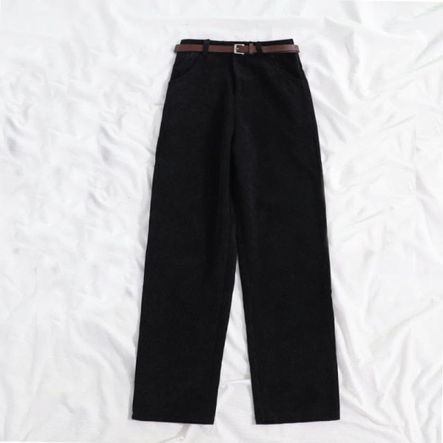 Ulzzang Corduroy High Waist Pants Black M Clothing and Accessories The Kawaii Shoppu