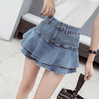 Vintage A-Line Denim Mini Skirt with Shorts Clothing and Accessories by The Kawaii Shoppu | The Kawaii Shoppu