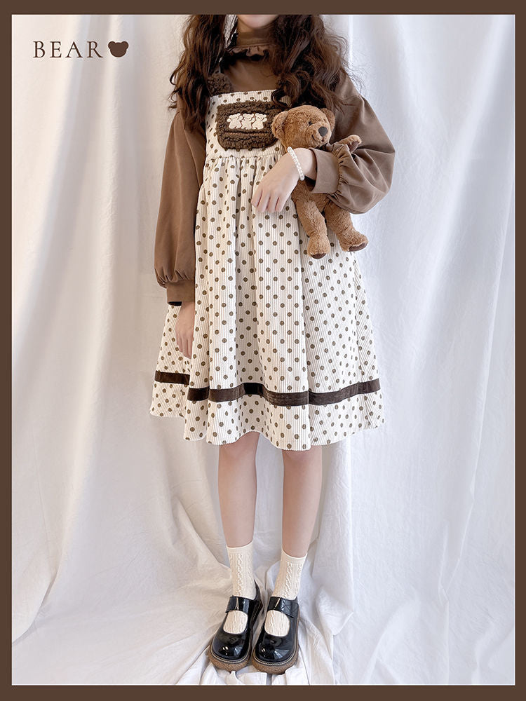 Vintage Kawaii Bear Dress Corduroy Clothing and Accessories by The Kawaii Shoppu | The Kawaii Shoppu