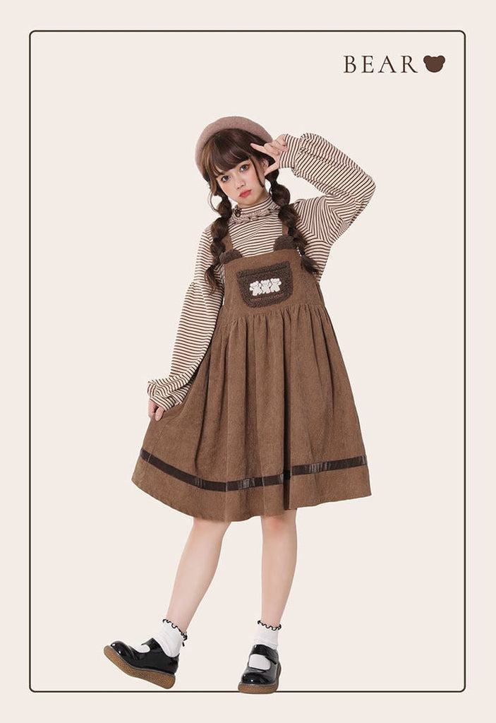 Vintage Kawaii Bear Dress Corduroy Clothing and Accessories The Kawaii Shoppu