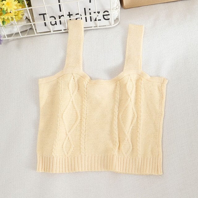 WildFlower Knit Strap Crop Cami PLAIN APRICOT One Size Fashion The Kawaii Shoppu