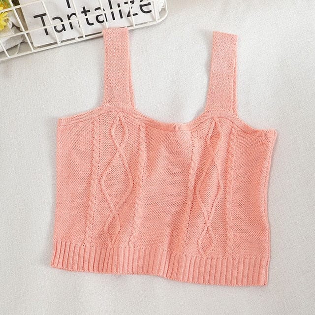 WildFlower Knit Strap Crop Cami PLAIN CORAL One Size Fashion The Kawaii Shoppu