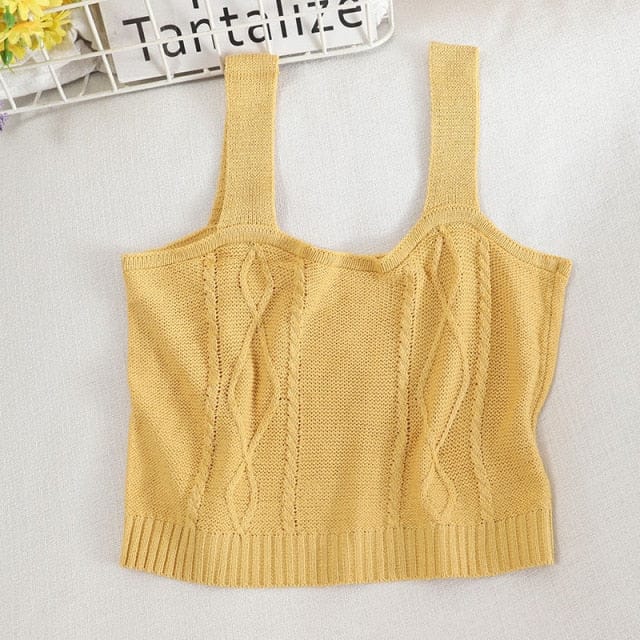 WildFlower Knit Strap Crop Cami PLAIN YELLOW One Size Fashion The Kawaii Shoppu