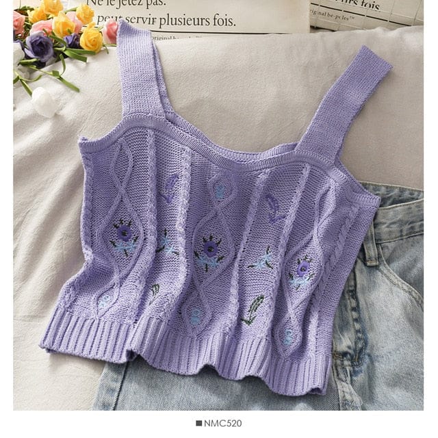 WildFlower Knit Strap Crop Cami PURPLE One Size Fashion The Kawaii Shoppu