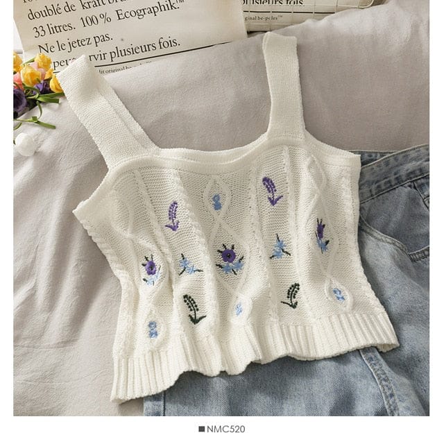 WildFlower Knit Strap Crop Cami WHITE One Size Fashion The Kawaii Shoppu