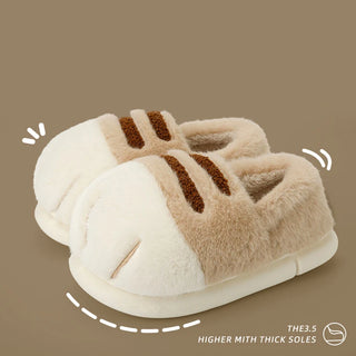Winter Cat Paw Plush Slippers – Fleece Lined Thermal Non-Slip Home Shoes