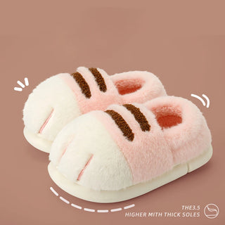 Winter Cat Paw Plush Slippers – Fleece Lined Thermal Non-Slip Home Shoes