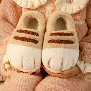 Winter Cat Paw Plush Slippers – Fleece Lined Thermal Non-Slip Home Shoes