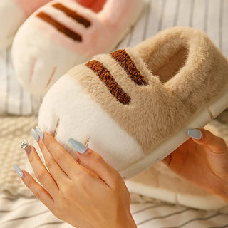 Winter Cat Paw Plush Slippers – Fleece Lined Thermal Non-Slip Home Shoes