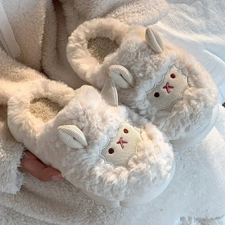 Winter Fluffy Sheep Plush Slippers – Warm Faux Fur Indoor Home Shoes