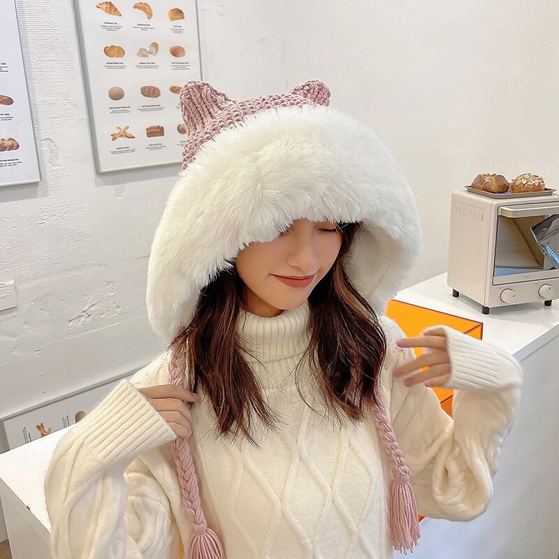 Winter Warm Kitty Ears Plush Wooly Hat Hood One Size Clothing and Accessories by The Kawaii Shoppu | The Kawaii Shoppu