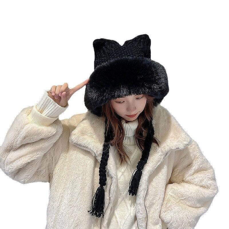 Winter Warm Kitty Ears Plush Wooly Hat Hood One Size Clothing and Accessories by The Kawaii Shoppu | The Kawaii Shoppu