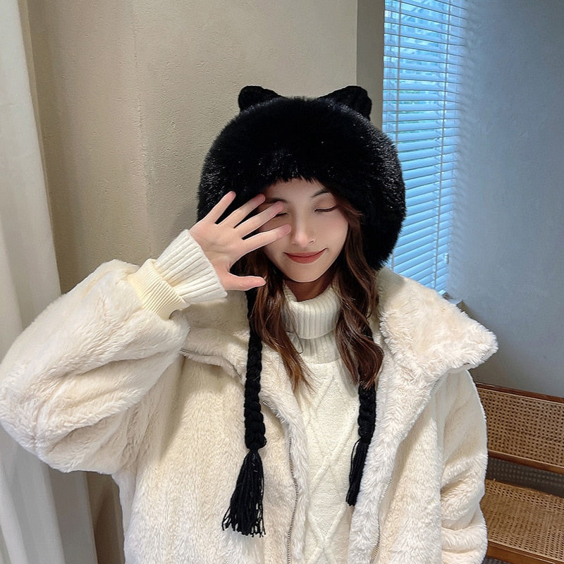 Winter Warm Kitty Ears Plush Wooly Hat Hood One Size Clothing and Accessories by The Kawaii Shoppu | The Kawaii Shoppu