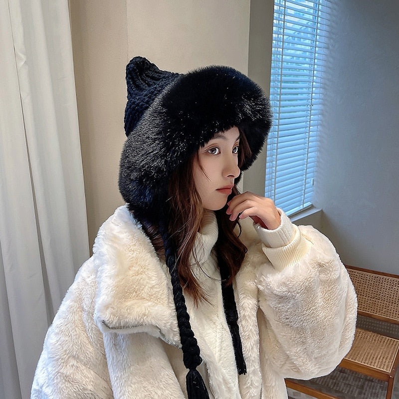 Winter Warm Kitty Ears Plush Wooly Hat Hood One Size Clothing and Accessories by The Kawaii Shoppu | The Kawaii Shoppu