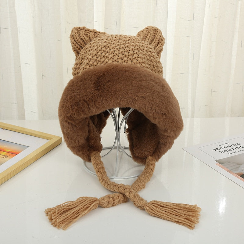 Winter Warm Kitty Ears Plush Wooly Hat Hood One Size Clothing and Accessories by The Kawaii Shoppu | The Kawaii Shoppu