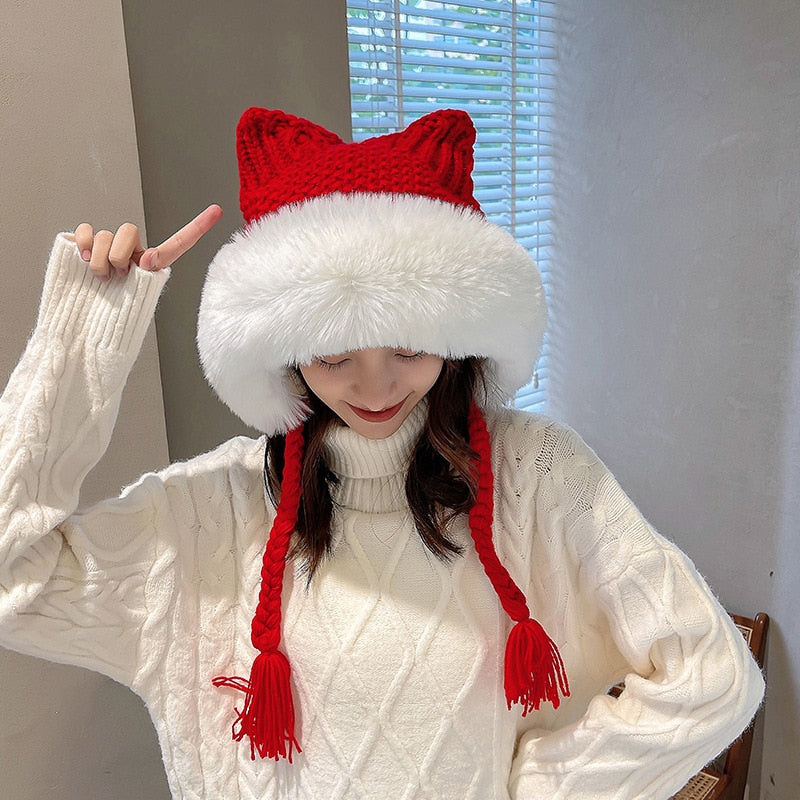 Winter Warm Kitty Ears Plush Wooly Hat Hood One Size Clothing and Accessories by The Kawaii Shoppu | The Kawaii Shoppu