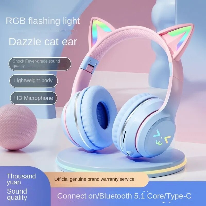 Wireless Light up Cute Cat Ear Headphones by The Kawaii Shoppu | The Kawaii Shoppu