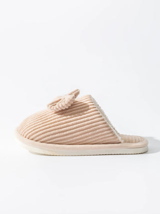 Women’s Corduroy Bow Plush Slippers – Soft Warm Indoor Winter Home Shoes