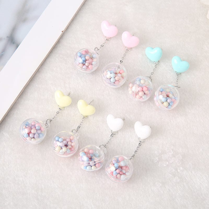 1Pair Candy Heart Pom Pom Earrings Jewellery The Kawaii Shoppu