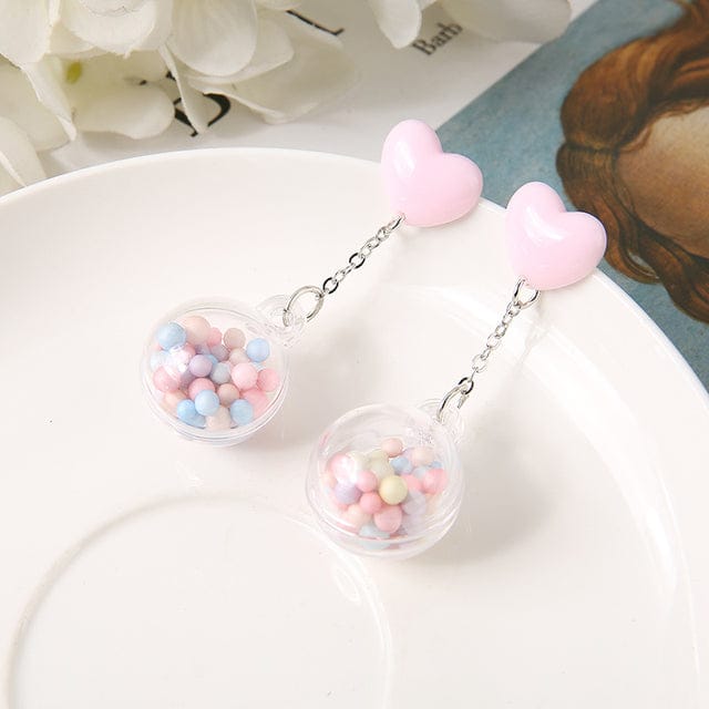 1Pair Candy Heart Pom Pom Earrings pink Jewellery The Kawaii Shoppu
