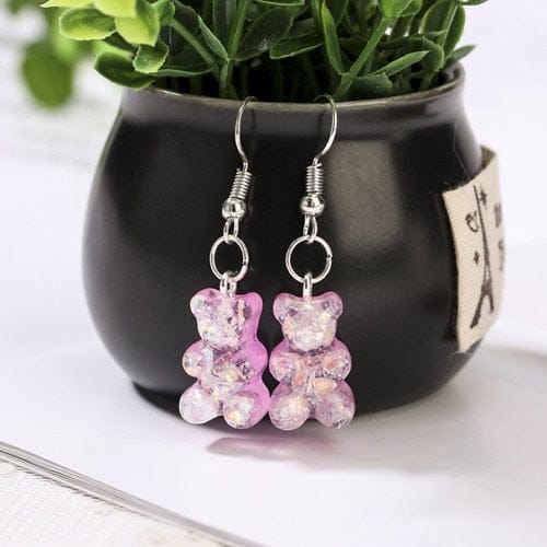 1pc Duo Tone Gummy Bear Earrings Crystal Pink null The Kawaii Shoppu
